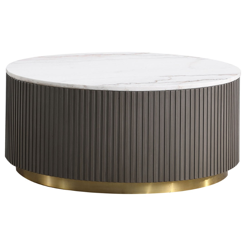 English Elm Sennewald Genuine Marble and Brushed Gold Round Coffee Table Set for Living Room B062S01567