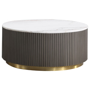 English Elm Sennewald Genuine Marble and Brushed Gold Round Coffee Table Set for Living Room B062S01567