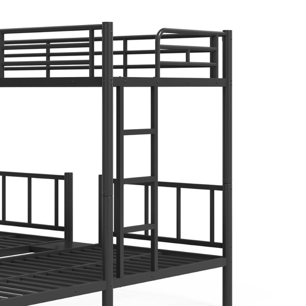 English Elm Twin Triple Bunk Bed Metal L-shaped Frame Sleeps Three Kids White Finish Black W1580S00615