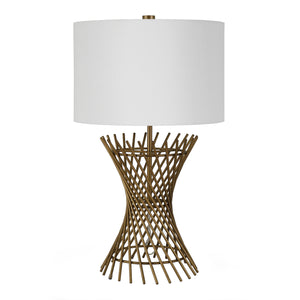 Homeroots 25" Antiqued Brass Metal Adjustable Table Lamp With White Drum Shade   524524