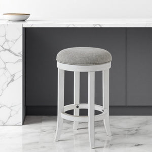 Homeroots 25" Gray And Antiqued White Solid Wood Swivel Backless Counter Height Bar Chair   524530