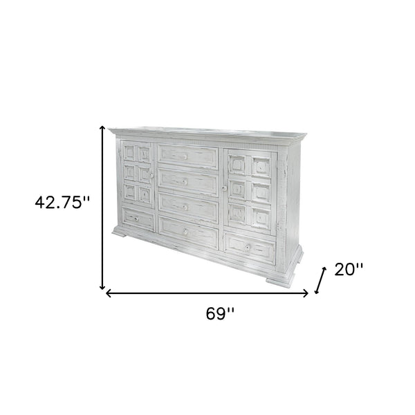 Homeroots 69" White Solid Wood Six Drawer Triple Dresser  Solid Wood 524532