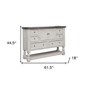 Homeroots 62" Gray And Ivory Solid Wood Six Drawer Triple Dresser  Solid Wood 524534