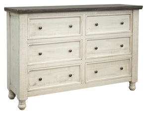 Homeroots 62" Gray And Ivory Solid Wood Six Drawer Double Dresser  Solid Wood 524535