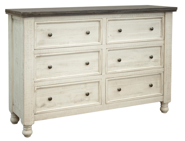 Homeroots 62" Gray And Ivory Solid Wood Six Drawer Double Dresser  Solid Wood 524535