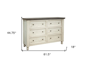 Homeroots 62" Gray And Ivory Solid Wood Six Drawer Double Dresser  Solid Wood 524535
