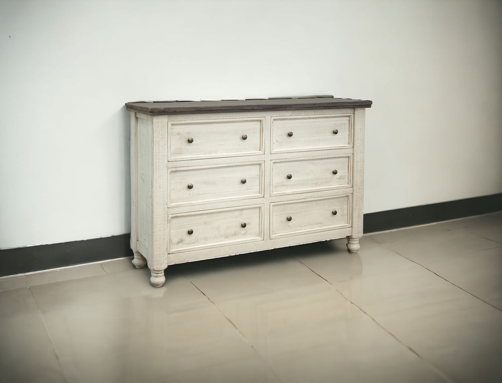 Homeroots 62" Gray And Ivory Solid Wood Six Drawer Double Dresser  Solid Wood 524535