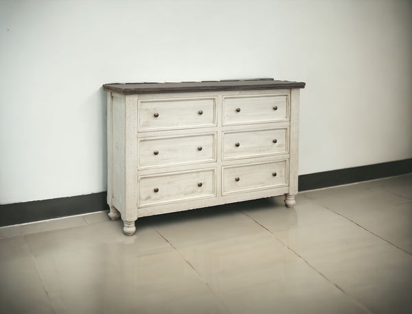 Homeroots 62" Gray And Ivory Solid Wood Six Drawer Double Dresser  Solid Wood 524535