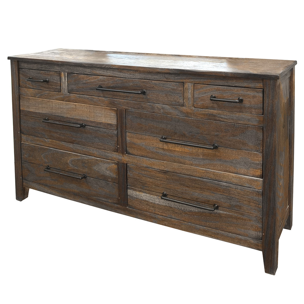 Homeroots 64" Natural Solid Wood Seven Drawer Double Dresser  Solid Wood 524536