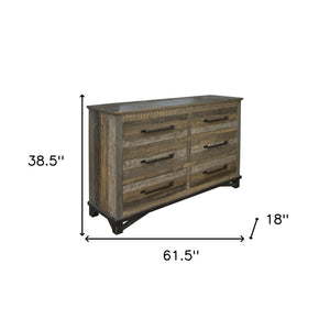 Homeroots 62" Brown Solid Wood Six Drawer Double Dresser  Solid Wood 524537