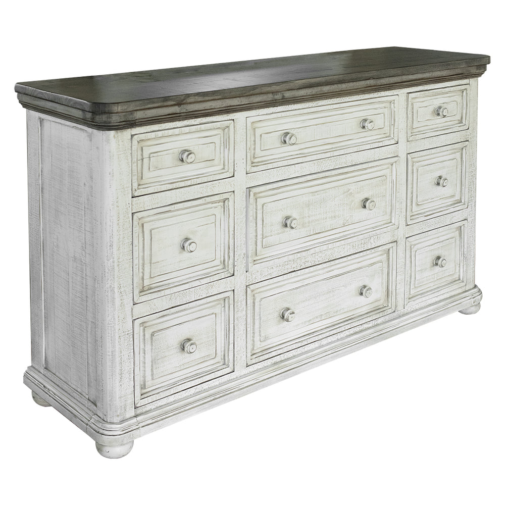 Homeroots 62" Gray And Ivory Solid Wood Nine Drawer Triple Dresser  Solid Wood 524538