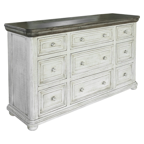Homeroots 62" Gray And Ivory Solid Wood Nine Drawer Triple Dresser  Solid Wood 524538