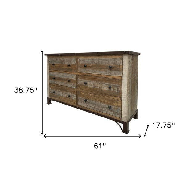 HomeRoots 61" Solid Wood Double Dresser - Timeless Brown Beauty with Six Spacious Drawers for Ultimate Storage 6 524540
