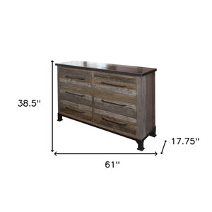 Homeroots 61" Brown Solid Wood Six Drawer Double Dresser  Solid Wood 524543