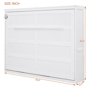 English Elm Full Size Murphy Wall Bed with Cabinet Dual Piston Folding Mechanism for Studio Spaces White LP000664AAK-2