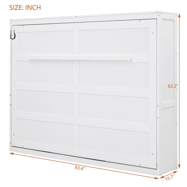 English Elm Full Size Murphy Wall Bed with Cabinet Dual Piston Folding Mechanism for Studio Spaces White LP000664AAK-2