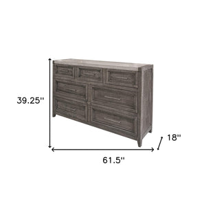 Homeroots 62" Gray Solid Wood Seven Drawer Triple Dresser  Solid Wood 524546