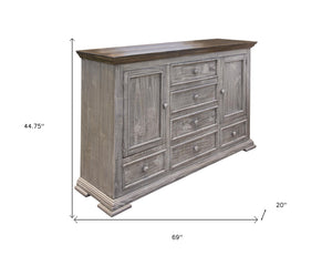 Homeroots 69" Gray Solid Wood Six Drawer Triple Dresser  Solid Wood 524547