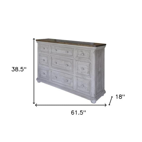Homeroots 62" Gray Solid Wood Nine Drawer Triple Dresser  Solid Wood 524549