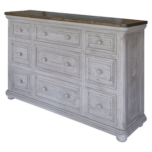 Homeroots 62" Gray Solid Wood Nine Drawer Triple Dresser  Solid Wood 524549