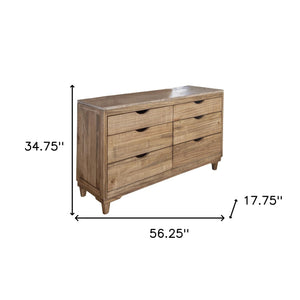 Homeroots 56" Natural Solid Wood Four Drawer Double Dresser  Solid Wood 524552