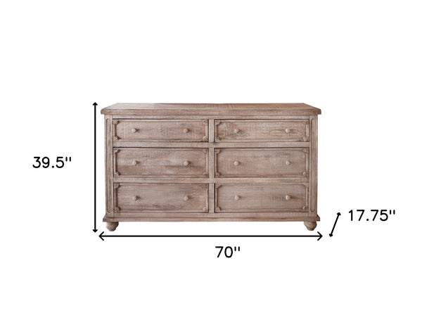 Homeroots 70" Natural Solid Wood Six Drawer Double Dresser  Solid Wood 524553