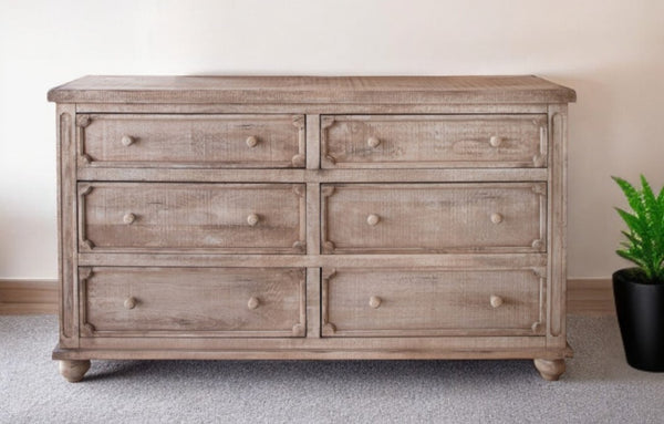 Homeroots 70" Natural Solid Wood Six Drawer Double Dresser  Solid Wood 524553