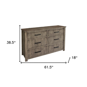 Homeroots 62" Brown Solid Wood Six Drawer Double Dresser  Solid Wood 524555