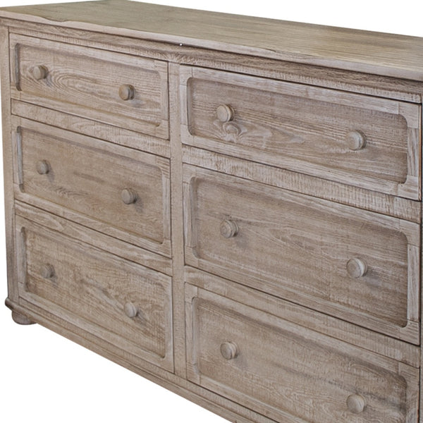 Homeroots 59" Natural Solid Wood Six Drawer Double Dresser  Solid Wood 524560