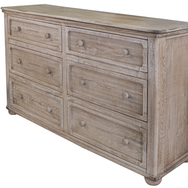 Homeroots 59" Natural Solid Wood Six Drawer Double Dresser  Solid Wood 524560