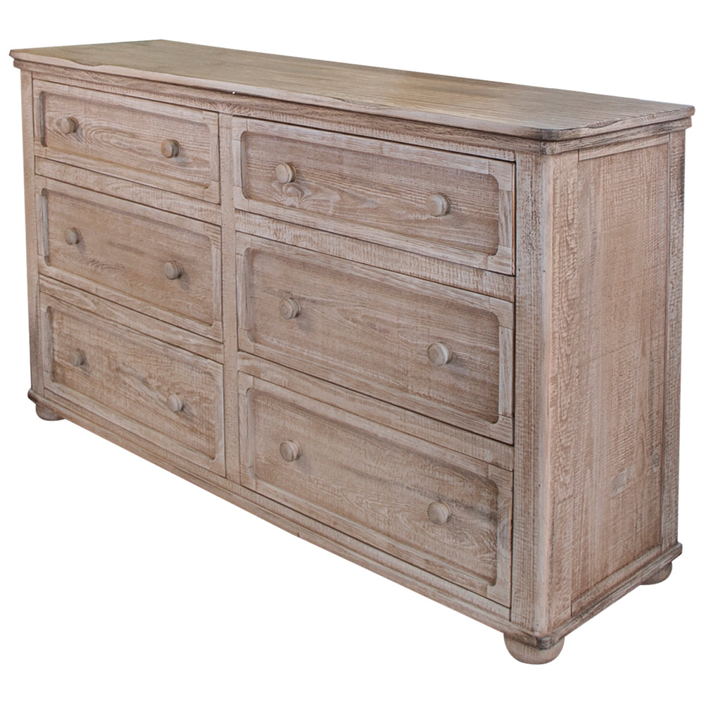 Homeroots 59" Natural Solid Wood Six Drawer Double Dresser  Solid Wood 524560