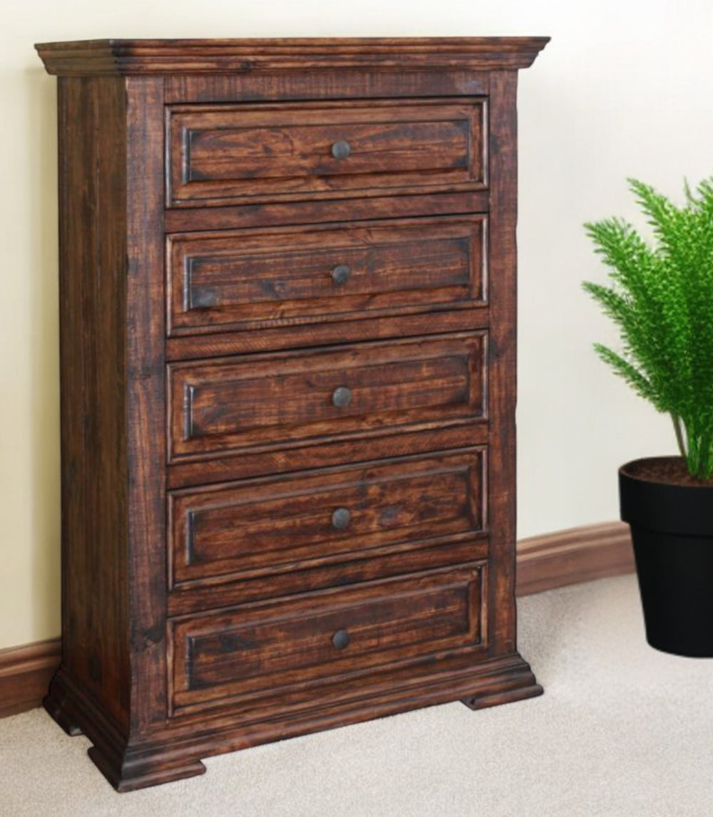 Homeroots 37" Chocolate Solid Wood Five Drawer Chest  Solid Wood 524563