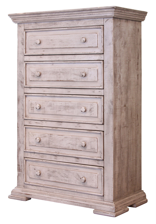 Homeroots 37" White Solid Wood Five Drawer Chest  Solid Wood 524564