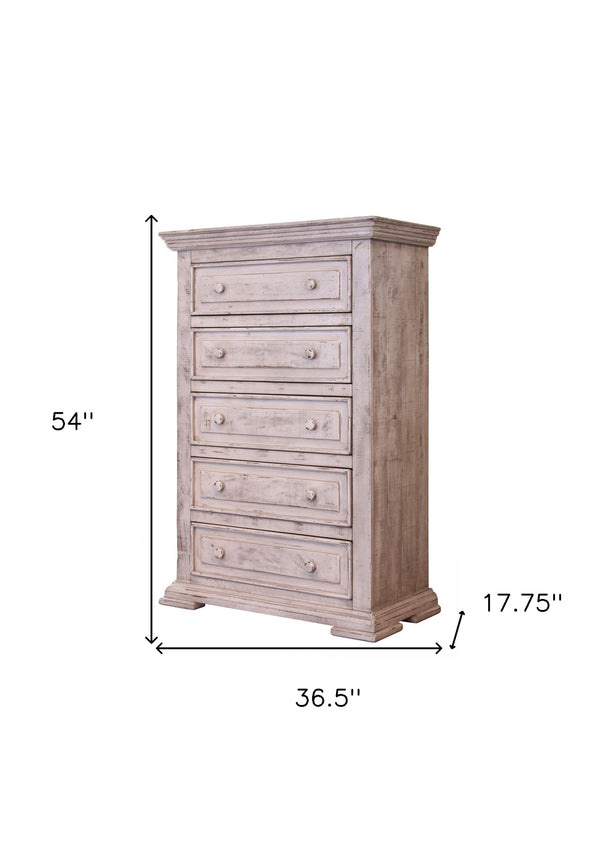 Homeroots 37" White Solid Wood Five Drawer Chest  Solid Wood 524564