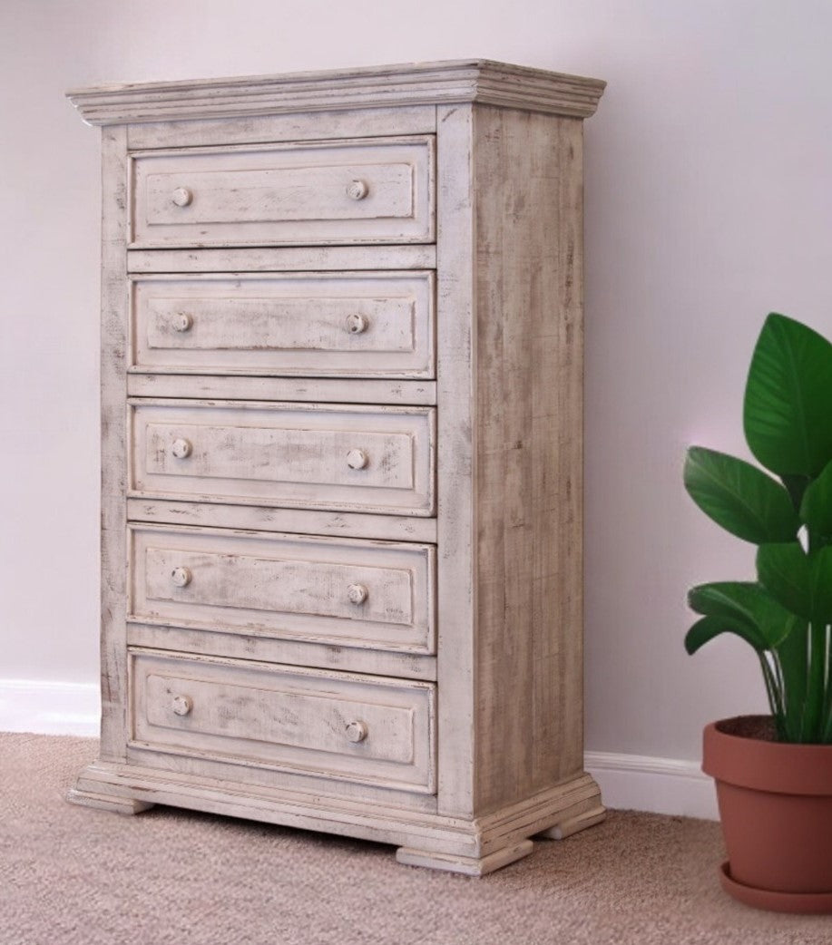 Homeroots 37" White Solid Wood Five Drawer Chest  Solid Wood 524564