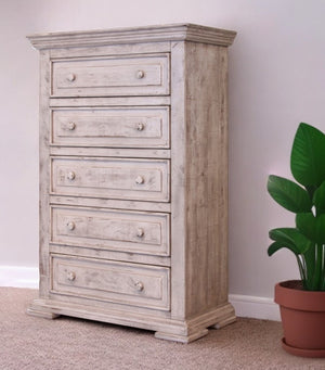 Homeroots 37" White Solid Wood Five Drawer Chest  Solid Wood 524564