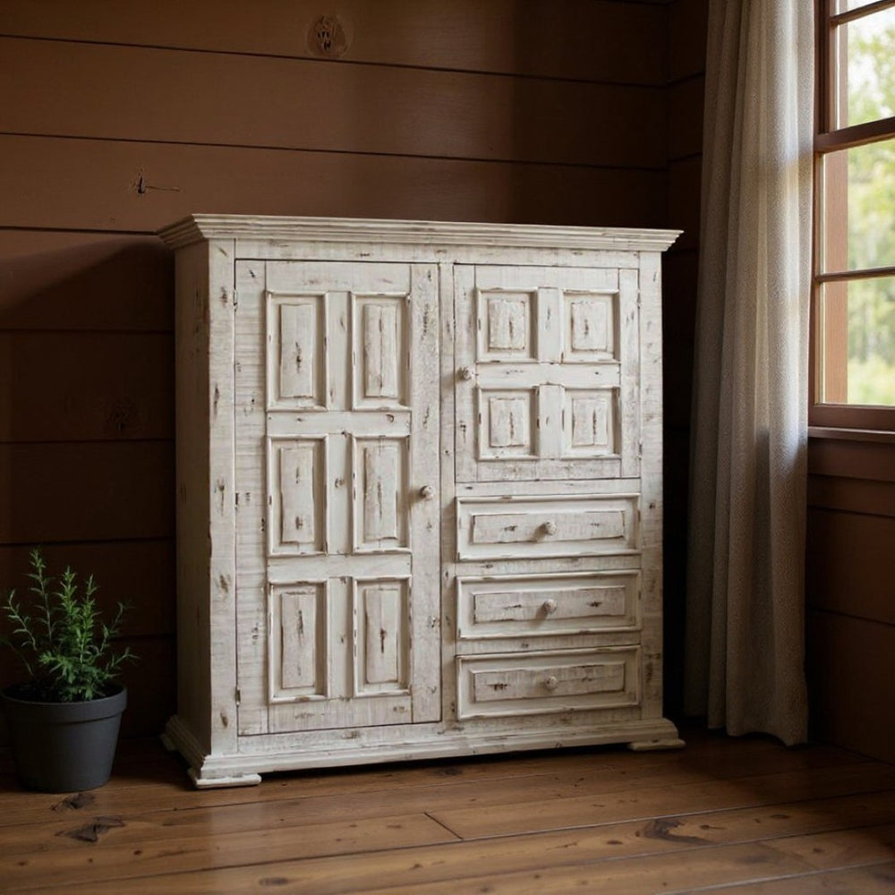 HomeRoots 55" White Solid Wood Gentleman's Chest - Elegant Storage Solution with Rustic Charm and Style 3 524565