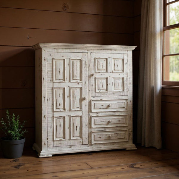 HomeRoots 55" White Solid Wood Gentleman's Chest - Elegant Storage Solution with Rustic Charm and Style 3 524565