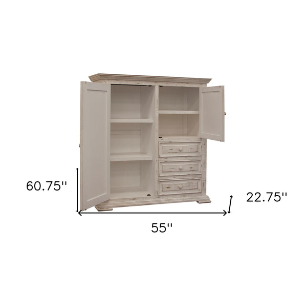 Homeroots 55" White Solid Wood Three Drawer Gentlemans Chest  Solid Wood 524565