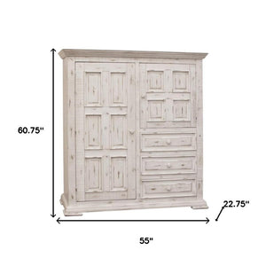 HomeRoots 55" White Solid Wood Gentleman's Chest - Elegant Storage Solution with Rustic Charm and Style 3 524565