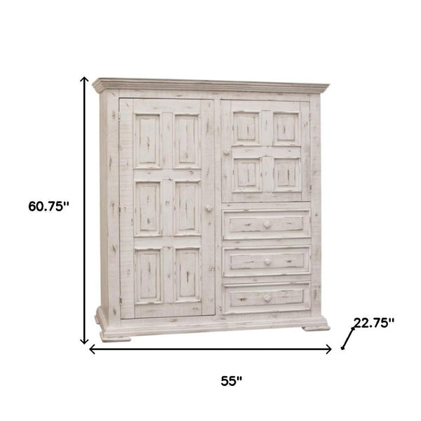 HomeRoots 55" White Solid Wood Gentleman's Chest - Elegant Storage Solution with Rustic Charm and Style 3 524565