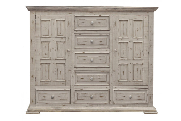 Homeroots 64" White Solid Wood Seven Drawer Gentlemans Chest  Solid Wood 524566