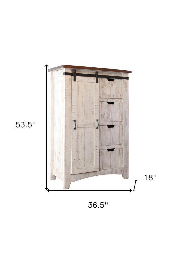 Homeroots 37" Brown And White Solid Wood Four Drawer Chest  Solid Wood 524567