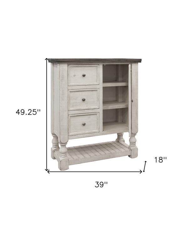 Homeroots 39" Gray And Ivory Solid Wood Three Drawer Chest  Solid Wood 524568