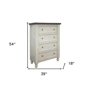 Homeroots 39" Gray And Ivory Solid Wood Four Drawer Chest  Solid Wood 524569