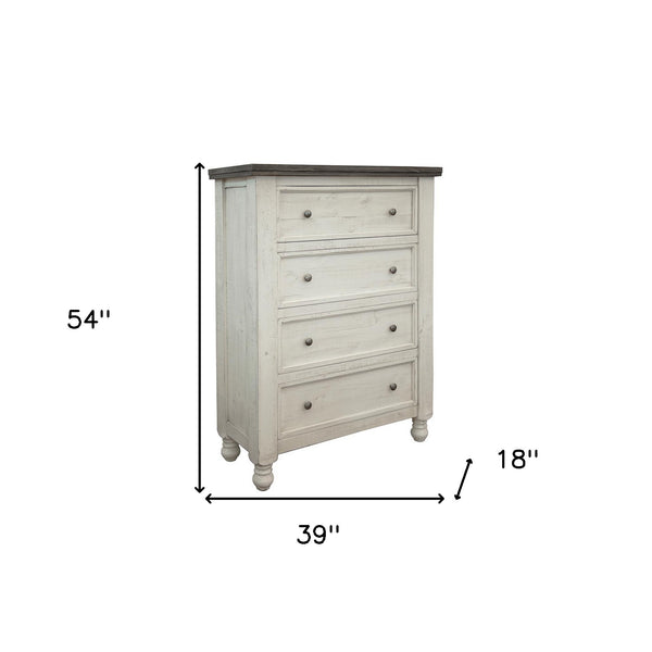 Homeroots 39" Gray And Ivory Solid Wood Four Drawer Chest  Solid Wood 524569