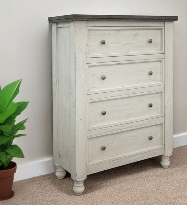 Homeroots 39" Gray And Ivory Solid Wood Four Drawer Chest  Solid Wood 524569