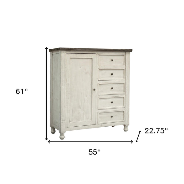 Homeroots 55" Gray And Ivory Solid Wood Five Drawer Gentlemans Chest  Solid Wood 524570