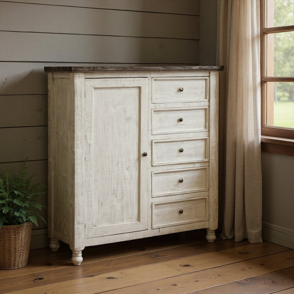 HomeRoots 39" Gray and Ivory Solid Wood Four Drawer Chest - Elegant Storage Solution for Any Bedroom Style 5 524570