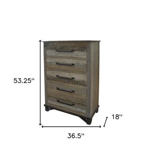 Homeroots 37" Gray Solid Wood Five Drawer Chest  Solid Wood 524572